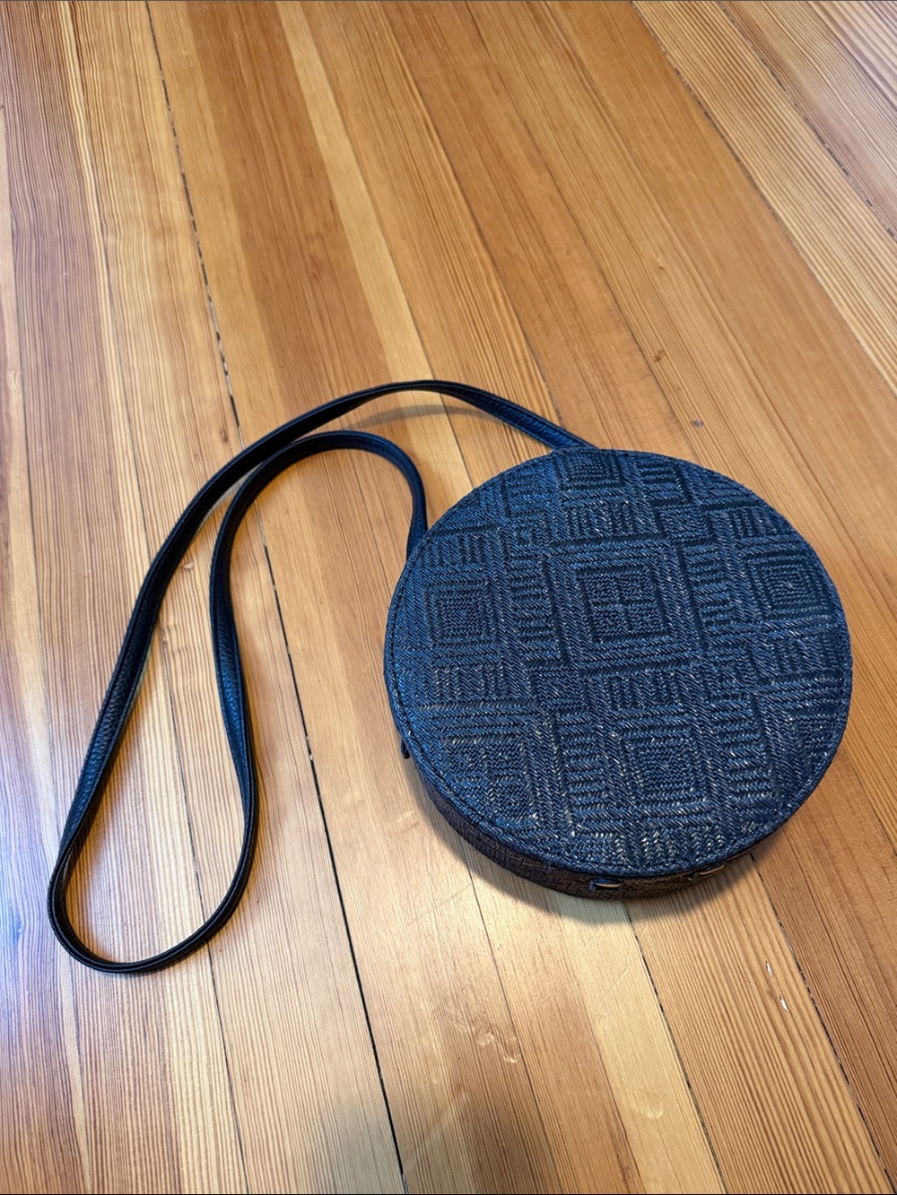 Lionel Round Woven Crossbody Bag in Black